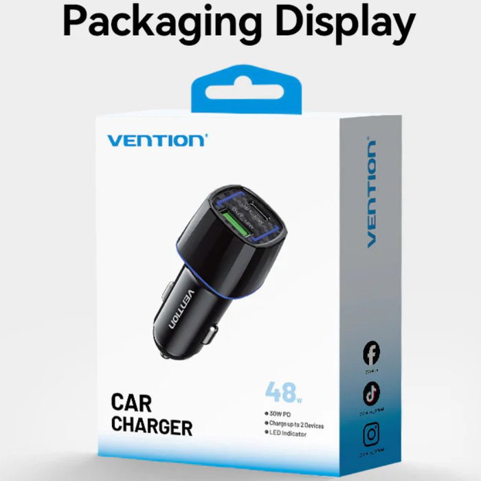 Vention Cargador de Coche 48W con 1xUSB Tipo C y 1xUSB Modelo FFRB0